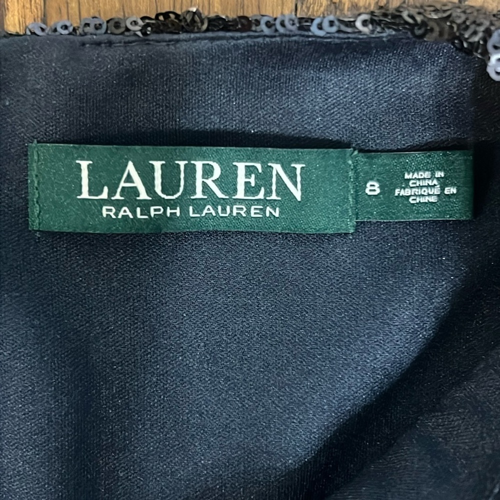 Lauren Ralph Lauren blue sequin Dress Black polka dot details SIZE 8 - Picture 7 of 16